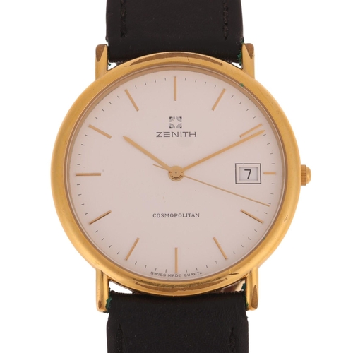 1026 - ZENITH - a gold plated stainless steel Cosmopolitan quartz calendar wristwatch, ref. 27.0240.337, ci... 