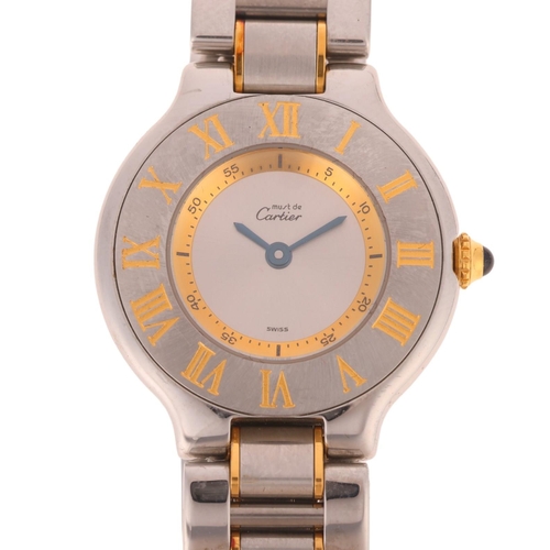 1029 - CARTIER - a lady's bi-metal Must De Cartier 21 quartz bracelet watch, ref. 1330, circa 2000, silvere... 