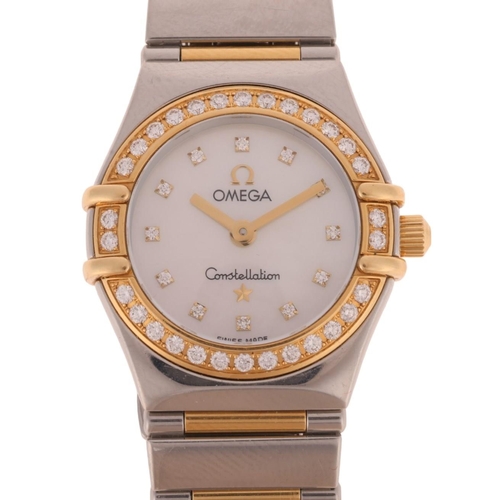 1030 - OMEGA - a lady's stainless steel and gold diamond Constellation 'My Choice' quartz bracelet watch, r... 