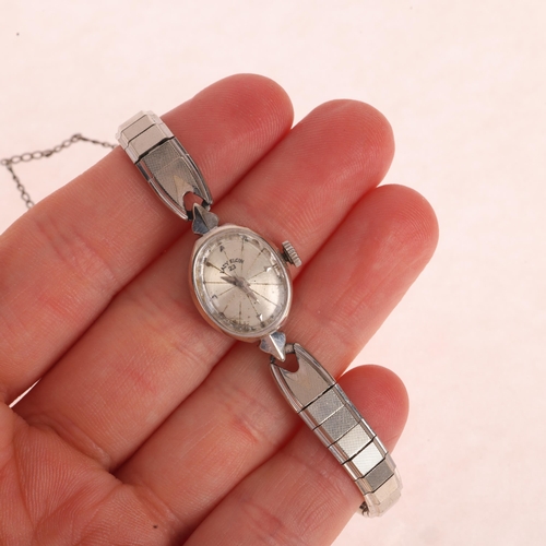 1032 - LADY ELGIN - a lady's Vintage 14ct white gold mechanical wristwatch, silvered dial with arrowhead ho... 