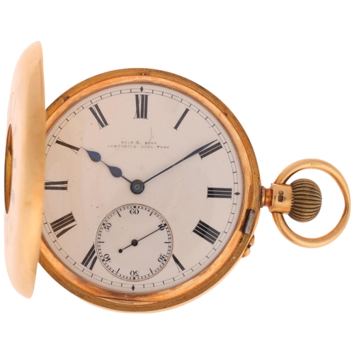 1040 - An 18ct gold half hunter keyless side-wind pocket watch, by Reid & Sons of Newcastle-upon-Tyne, Make... 