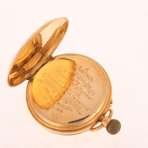 1040 - An 18ct gold half hunter keyless side-wind pocket watch, by Reid & Sons of Newcastle-upon-Tyne, Make... 