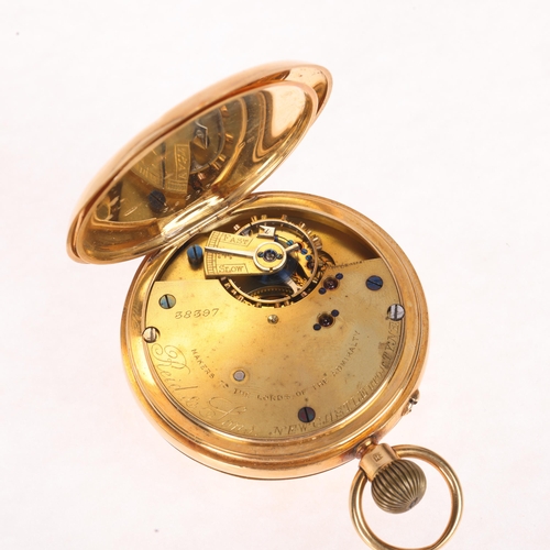 1040 - An 18ct gold half hunter keyless side-wind pocket watch, by Reid & Sons of Newcastle-upon-Tyne, Make... 