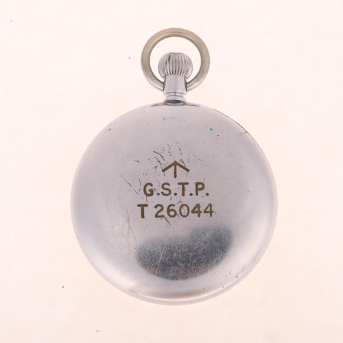 1041 - CYMA - a Second World War Period nickel open-face keyless GSTP military issue pocket watch, circa 19... 