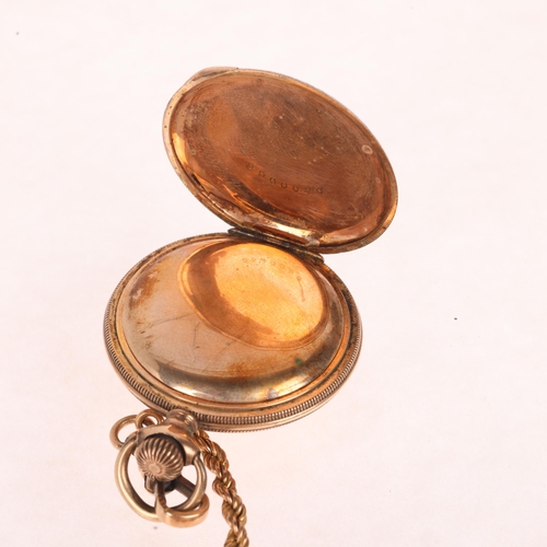 1046 - WALTHAM - an Art Nouveau gold plated Pahys Conqueror no. 1 full hunter keyless fob watch, white enam... 