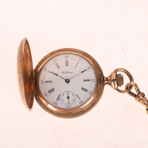 1046 - WALTHAM - an Art Nouveau gold plated Pahys Conqueror no. 1 full hunter keyless fob watch, white enam... 