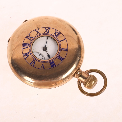 1047 - ELGIN - a gold plated half hunter keyless pocket watch, white enamel dial with Roman numeral hour ma... 