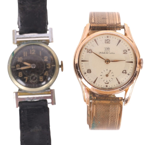 1049 - 2 wristwatches, comprising Second World War Period mechanical wristwatch, and gold plated Ingersoll,... 