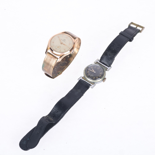 1049 - 2 wristwatches, comprising Second World War Period mechanical wristwatch, and gold plated Ingersoll,... 