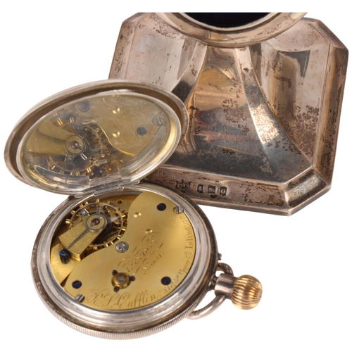 1053 - An early 20th century silver pocket watch stand, Fraget & Co, Birmingham 1913, reg. no. 622523, with... 