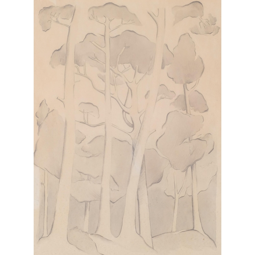 102 - Lionel Brett (1913 - 2004), stylised trees, pencil and wash, 32cm x 24cm, framed