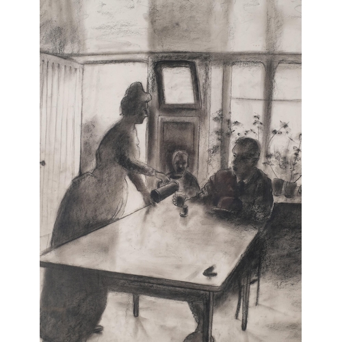 103 - O'Docherty, kitchen interior scene, 1966, charcoal on paper, 67cm x 51cm, framed