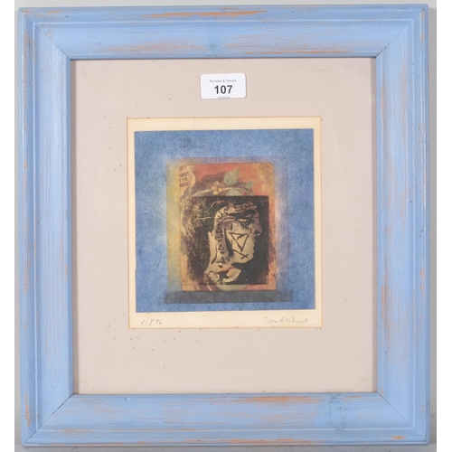 107 - Abstract composition, colour print with indistinct pencil inscription in the margin, image 15cm x 15... 