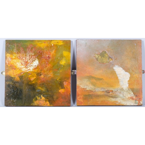 11 - Alan Rankle, Flame 1995, pair of oils/collage on copper, 21cm x 21cm, unframed