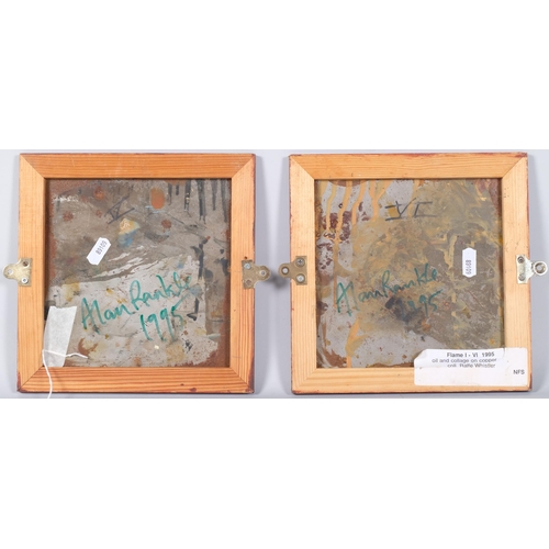 11 - Alan Rankle, Flame 1995, pair of oils/collage on copper, 21cm x 21cm, unframed