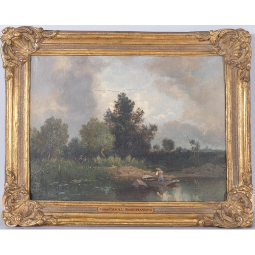 111 - Camille Roqueplan (1800 - 1855), hunt on a lake, oil on canvas, signed, 24cm x 32cm, framed