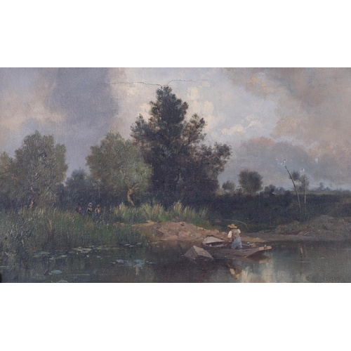 111 - Camille Roqueplan (1800 - 1855), hunt on a lake, oil on canvas, signed, 24cm x 32cm, framed