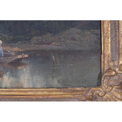 111 - Camille Roqueplan (1800 - 1855), hunt on a lake, oil on canvas, signed, 24cm x 32cm, framed