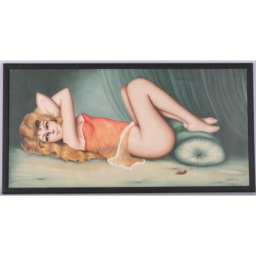 116 - Contemporary nude study, oil on board, in painted frame, overall frame dimensions 66cm x 127cm