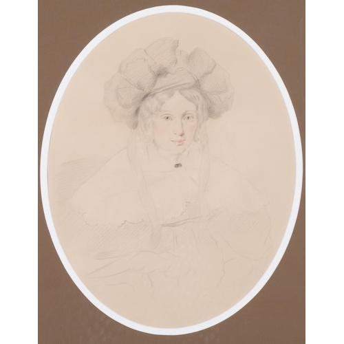 16 - Portrait of a woman wearing a bonnet, 19th century pencil/crayon on paper, unsigned, 35cm x 28cm, fr... 