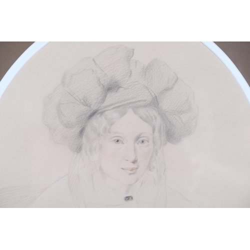 16 - Portrait of a woman wearing a bonnet, 19th century pencil/crayon on paper, unsigned, 35cm x 28cm, fr... 