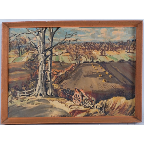 173 - Extensive farm landscape, early to mid-20th century oil on board, unsigned, 24cm x 35cm, framed