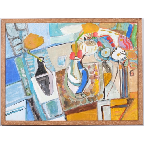 175 - Contemporary abstract still life, oil on board, unsigned, 48cm x 64cm, framed