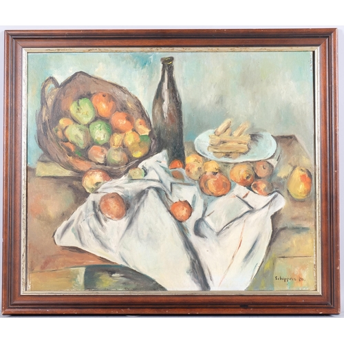 176 - M Schippers, still life kitchen table, oil on canvas, 50cm x 60cm, framed