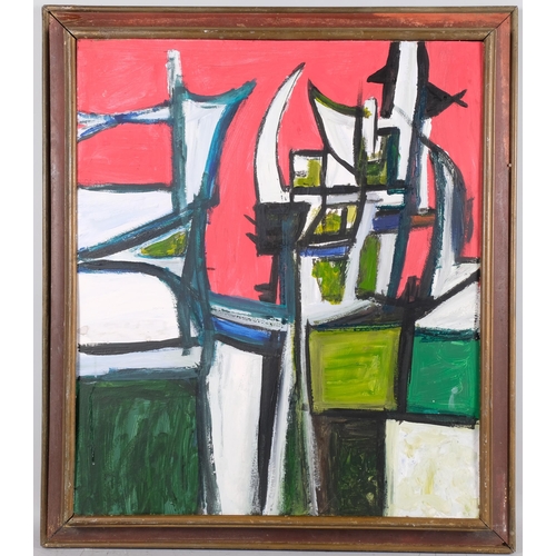 181 - Contemporary abstract composition, oil on board, unsigned, 74cm x 62cm, framed