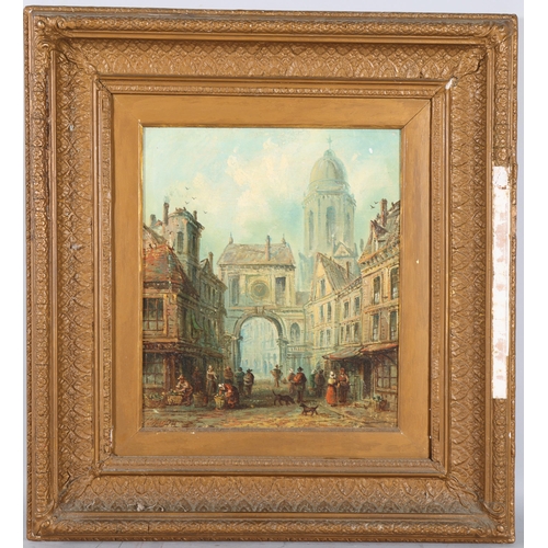 188 - P Martin, Continental street scene, 19th century oil on canvas, 34cm x 30cm, framed