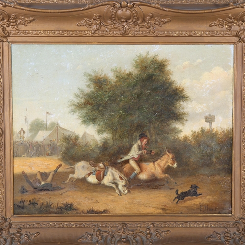 189 - Charles Hunt, donkey race, 19th century oil on canvas, 34cm x 44cm, framed