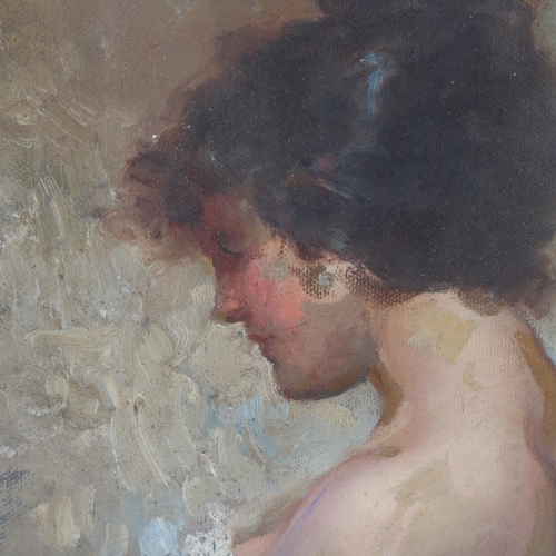 196 - Head and shoulders portrait of a woman, late 19th/early 20th century oil on canvas, unsigned, 25cm x... 