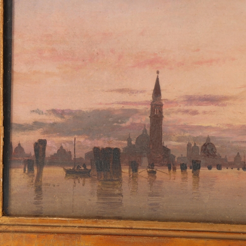 197 - Sunset in Venice, 19th century oil on canvas, unsigned, 27cm x 44cm, framed and glazed