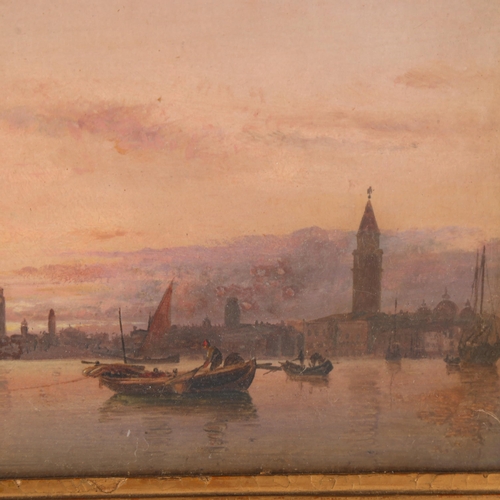 197 - Sunset in Venice, 19th century oil on canvas, unsigned, 27cm x 44cm, framed and glazed