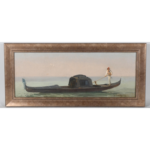 198 - Friedrich Nerly (1842 - 1919), a Venice funeral gondola, oil on canvas, signed, 23cm x 59cm, framed