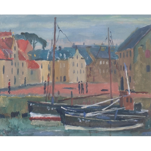 2 - Vincent Lines RWS (1909 - 1968), harbour scene (probably French Harbour, Rye), oil on board, 40cm x ... 