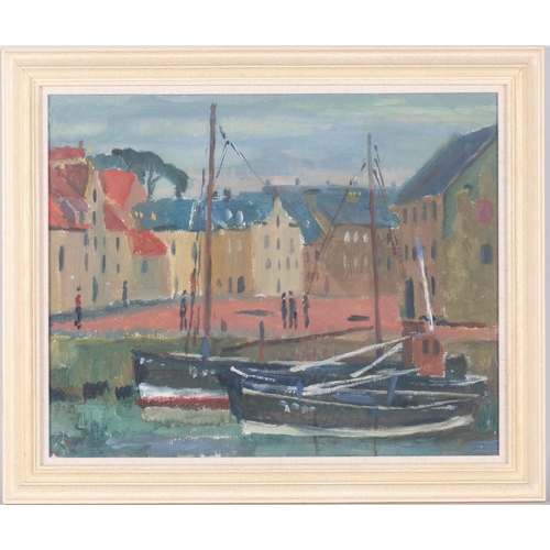 2 - Vincent Lines RWS (1909 - 1968), harbour scene (probably French Harbour, Rye), oil on board, 40cm x ... 