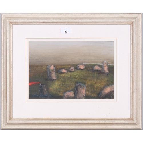 20 - Chris Fordham (1949 - 1996), stone circle II, oil on board, 21cm x 32cm, framed with exhibition leaf... 