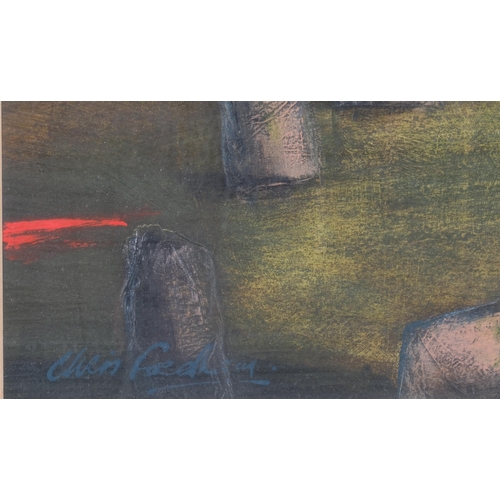 20 - Chris Fordham (1949 - 1996), stone circle II, oil on board, 21cm x 32cm, framed with exhibition leaf... 