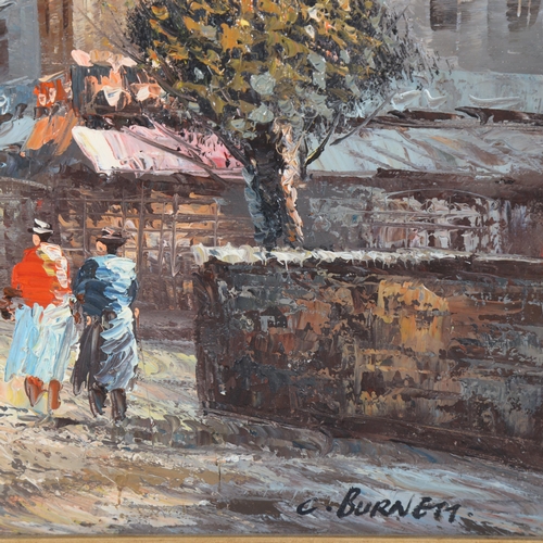 201 - Rossini, Arc de Triomphe Paris, oil on canvas, 37cm x 46cm, and C Burnett, Parisian street scene, oi... 