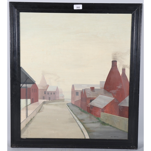 202 - Jill Haselton, the canal, oil on board, 60cm x 52cm, framed