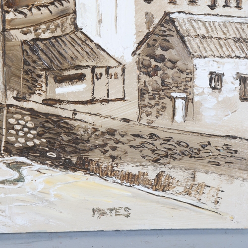 203 - Fred Yates (1922 - 2008), Cornish harbour, oil on board, 30cm x 78cm, unframed