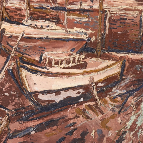 204 - Fred Yates (1922 - 2008), Fowey harbour, oil on board, 54cm x 90cm, framed