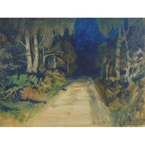 205 - Frank Owen Salisbury (1874 - 1962), country lane at night, 1926, 37cm x 49cm, framed.  This is a gou... 