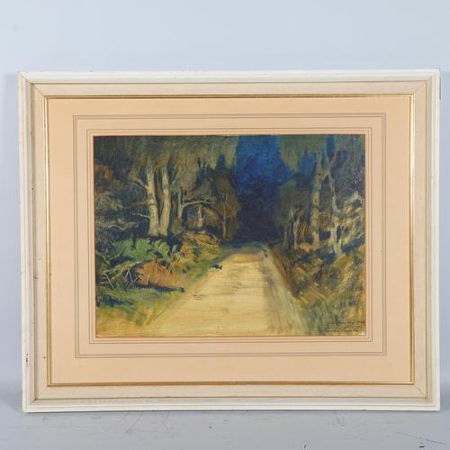 205 - Frank Owen Salisbury (1874 - 1962), country lane at night, 1926, 37cm x 49cm, framed.  This is a gou... 