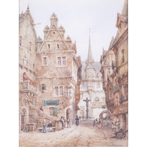 21 - H S Crichton, Continental street scene, detailed 19th century watercolour, 36cm x 26cm, framed