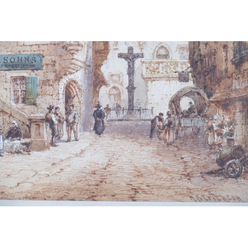 21 - H S Crichton, Continental street scene, detailed 19th century watercolour, 36cm x 26cm, framed