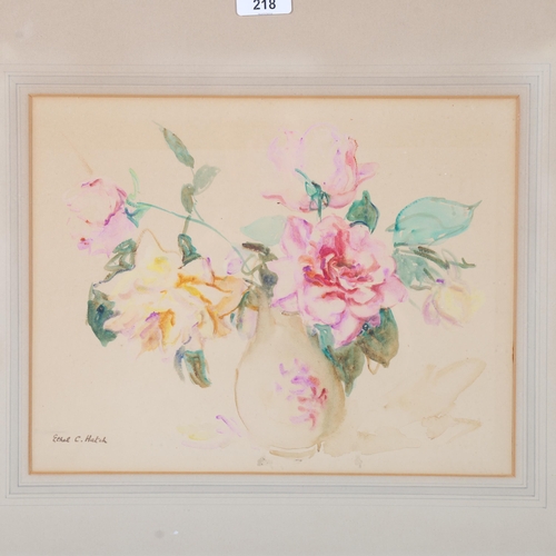 218 - Ethel Hatch, still life roses, watercolour, 26cm x 34cm, framed