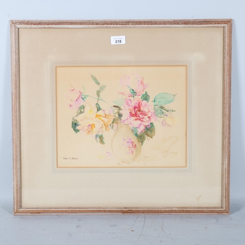 218 - Ethel Hatch, still life roses, watercolour, 26cm x 34cm, framed