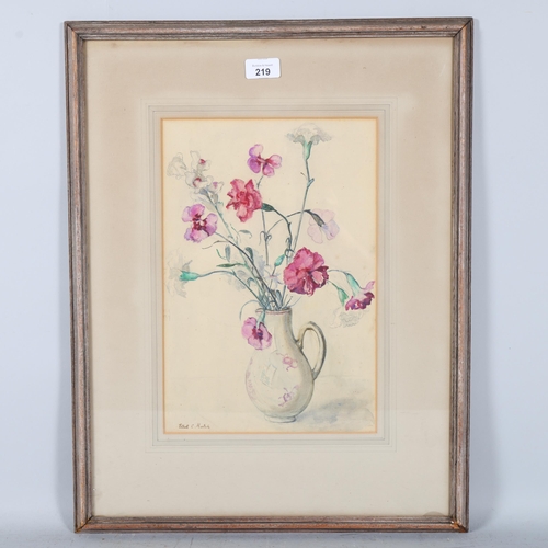 219 - Ethel Hatch, still life flowers, watercolour, 35cm x 24cm, framed